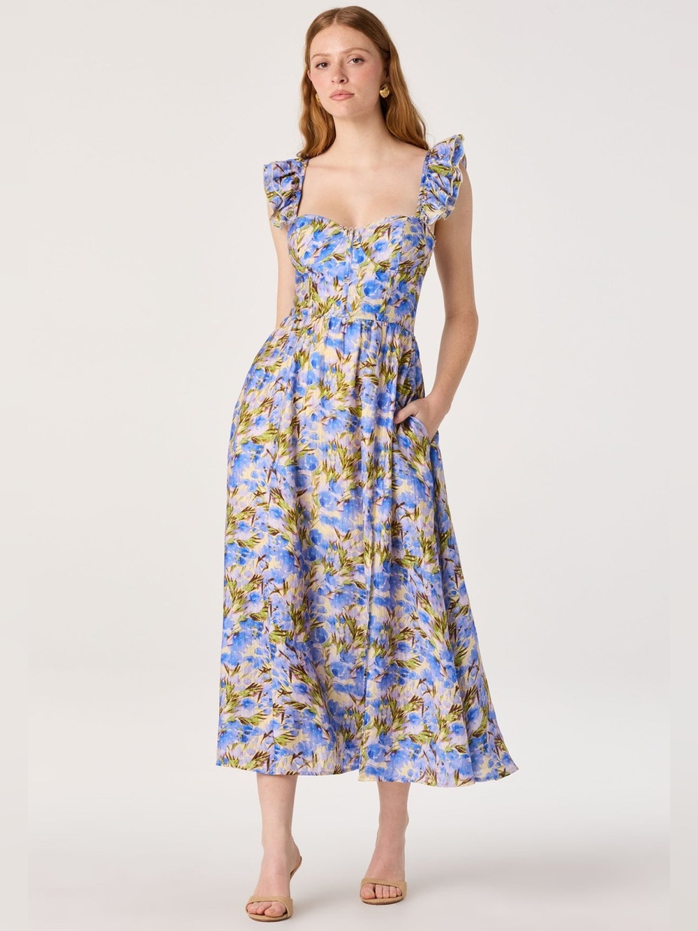 ASTR The Label Wedelia Print Midi Dress Floral Corset Back Size Small - Picture 13 of 16